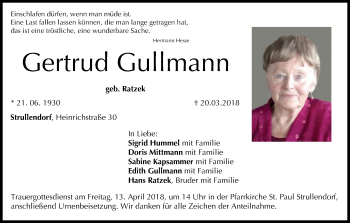 Anzeige von Gertrud Gullmann von MGO