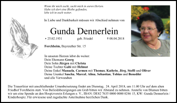 Anzeige von Gunda Dennerlein von MGO