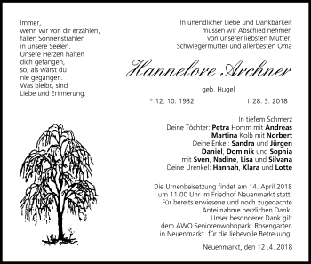 Anzeige von Hannelore Archer von MGO