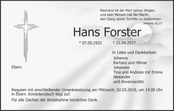 Anzeige von Hans Forster von MGO