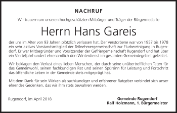 Anzeige von Hans Gareis von MGO