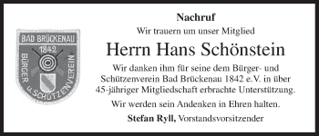 Anzeige von Hans Schönstein von MGO