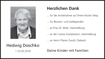 Anzeige von Hedwig Doschko von MGO