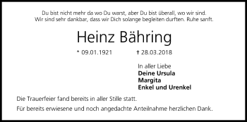 Anzeige von Heinz Bähring von MGO