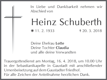 Anzeige von Heinz Schuberth von MGO