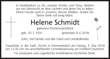 Anzeige von Helene Schmidt von MGO