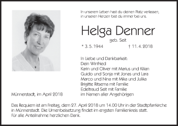 Anzeige von Helga Denner von MGO