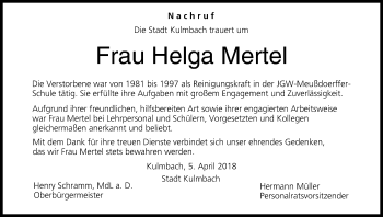 Anzeige von Helga Mertel von MGO