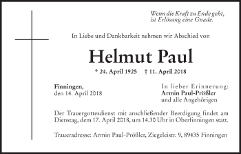 Anzeige von Helmut Paul von MGO