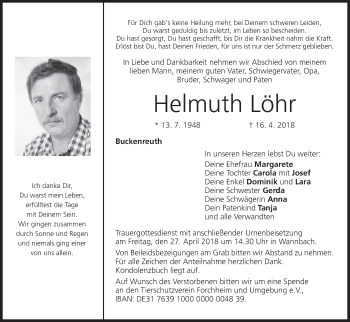 Anzeige von Helmuth Löhr von MGO