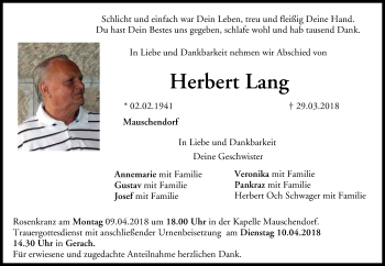 Anzeige von Herbert Lang von MGO