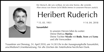 Anzeige von Heribert Ruderich von MGO