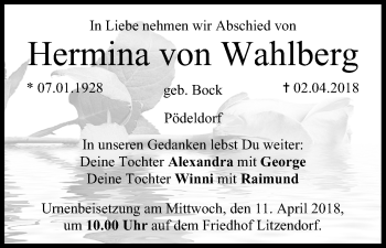 Anzeige von Hermina von Wahlberg von MGO