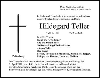 Anzeige von Hildegard Teller von MGO