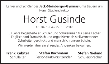 Anzeige von Horst Gusinde von MGO