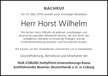 Anzeige von Horst Wilhelm von MGO