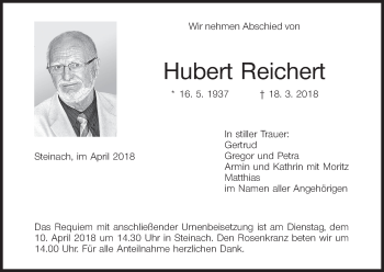 Anzeige von Hubert Reichert von MGO