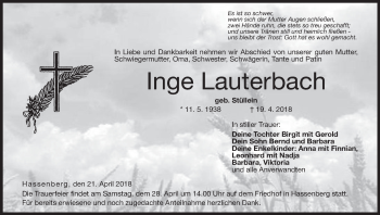 Anzeige von Inge Lauterbach von MGO