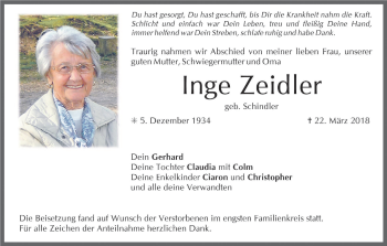 Anzeige von Inge Zeidler von MGO