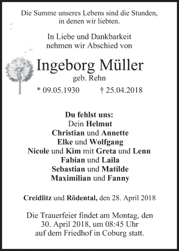 Anzeige von Ingeborg Müller von MGO