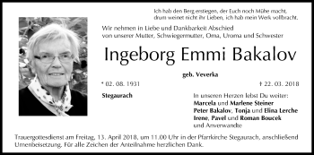 Anzeige von Ingeborg Emmi Bakalov von MGO