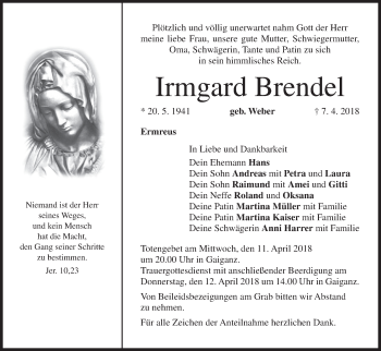 Anzeige von Irmgard Brendel von MGO