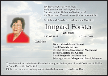 Anzeige von Irmgard Forster von MGO