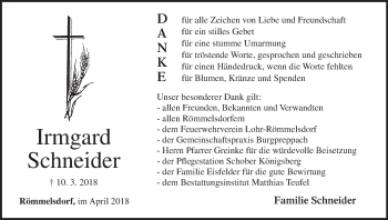Anzeige von Irmgard Schneider von MGO