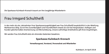 Anzeige von Irmgard Schultheiß von MGO