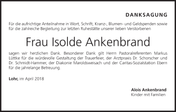 Anzeige von Isolde Ankenbrand von MGO