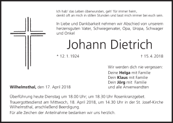 Anzeige von Johann Dietrich von MGO