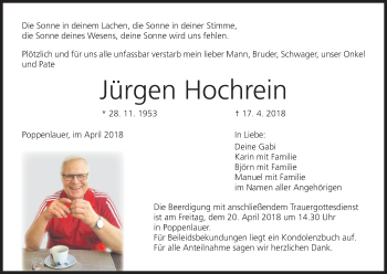 Anzeige von Jürgen Hochrein von MGO