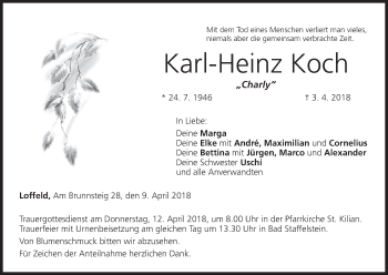 Anzeige von Karl-Heinz Koch von MGO