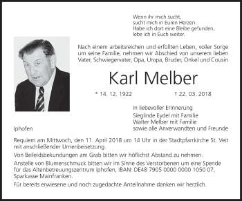 Anzeige von Karl Melber von MGO
