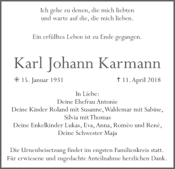 Anzeige von Karl Johann Karmann von MGO