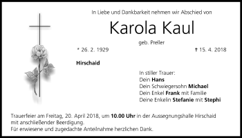 Anzeige von Karola Kaul von MGO