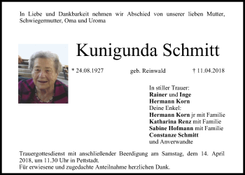 Anzeige von Kunigunda Schmitt von MGO