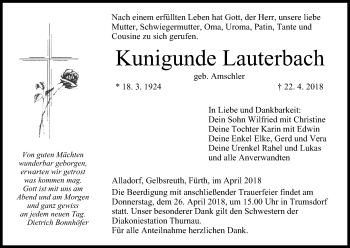 Anzeige von Kunigunde Lauterbach von MGO