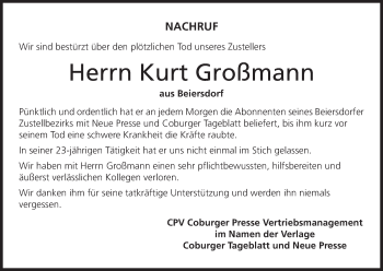 Anzeige von Kurt Großmann von MGO