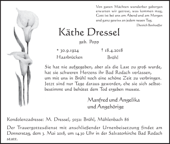 Anzeige von Käthe Dressel von MGO