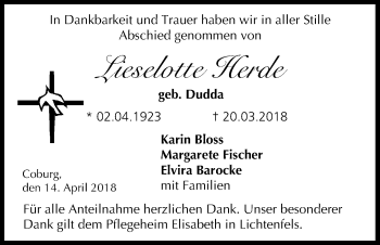 Anzeige von Lieselotte Herde von MGO