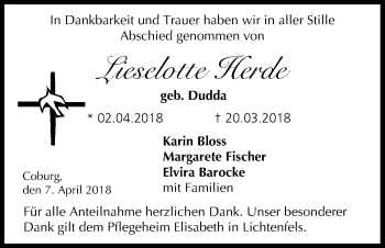 Anzeige von Lieselotte Herde von MGO