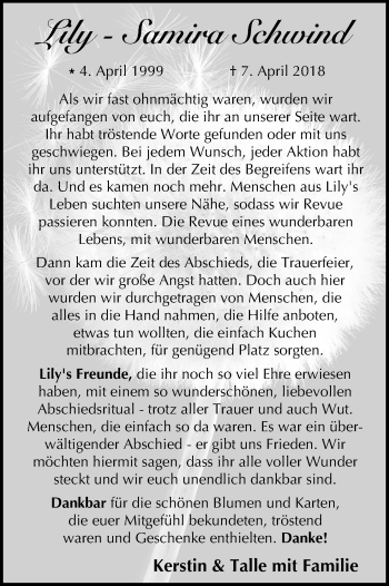 Anzeige von Lily-Samira Schwind von MGO