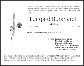 Anzeige von Luitgard Burkhardt von MGO
