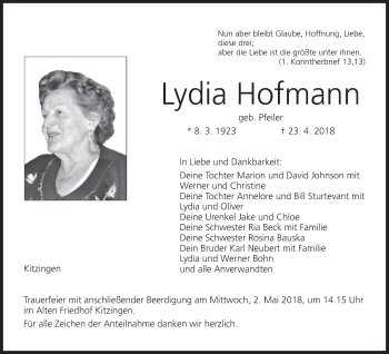 Anzeige von Lydia Hofmann von MGO
