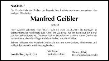Anzeige von Manfred Geißler von MGO