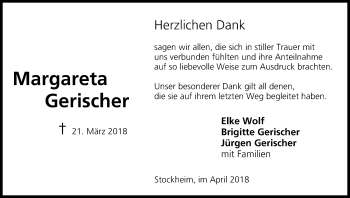 Anzeige von Margareta Gerischer von MGO