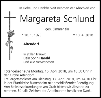 Anzeige von Margareta Schlund von MGO