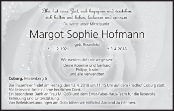 Anzeige von Margot Sophie Hofmann von MGO