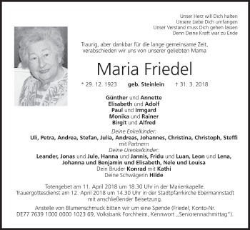 Anzeige von Maria Friedel von MGO